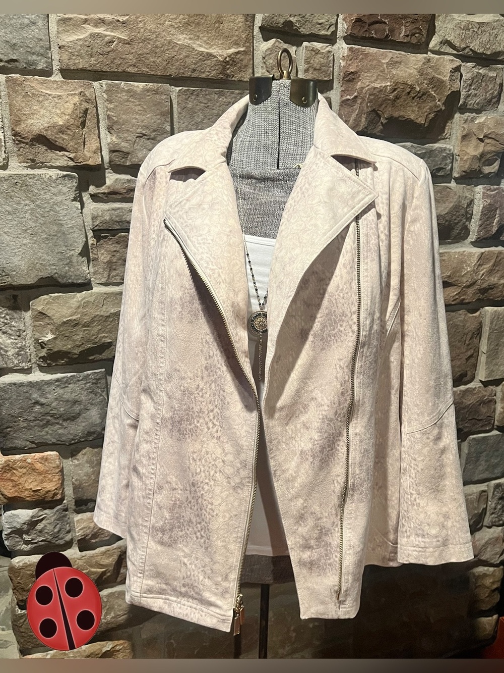 Light Gray Textured Moto Jacket - Ultra Suede - Large